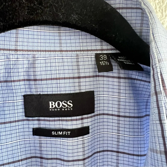 BOSS Men’s Button Down Checkered Blue Shirt - Picture 4 of 8